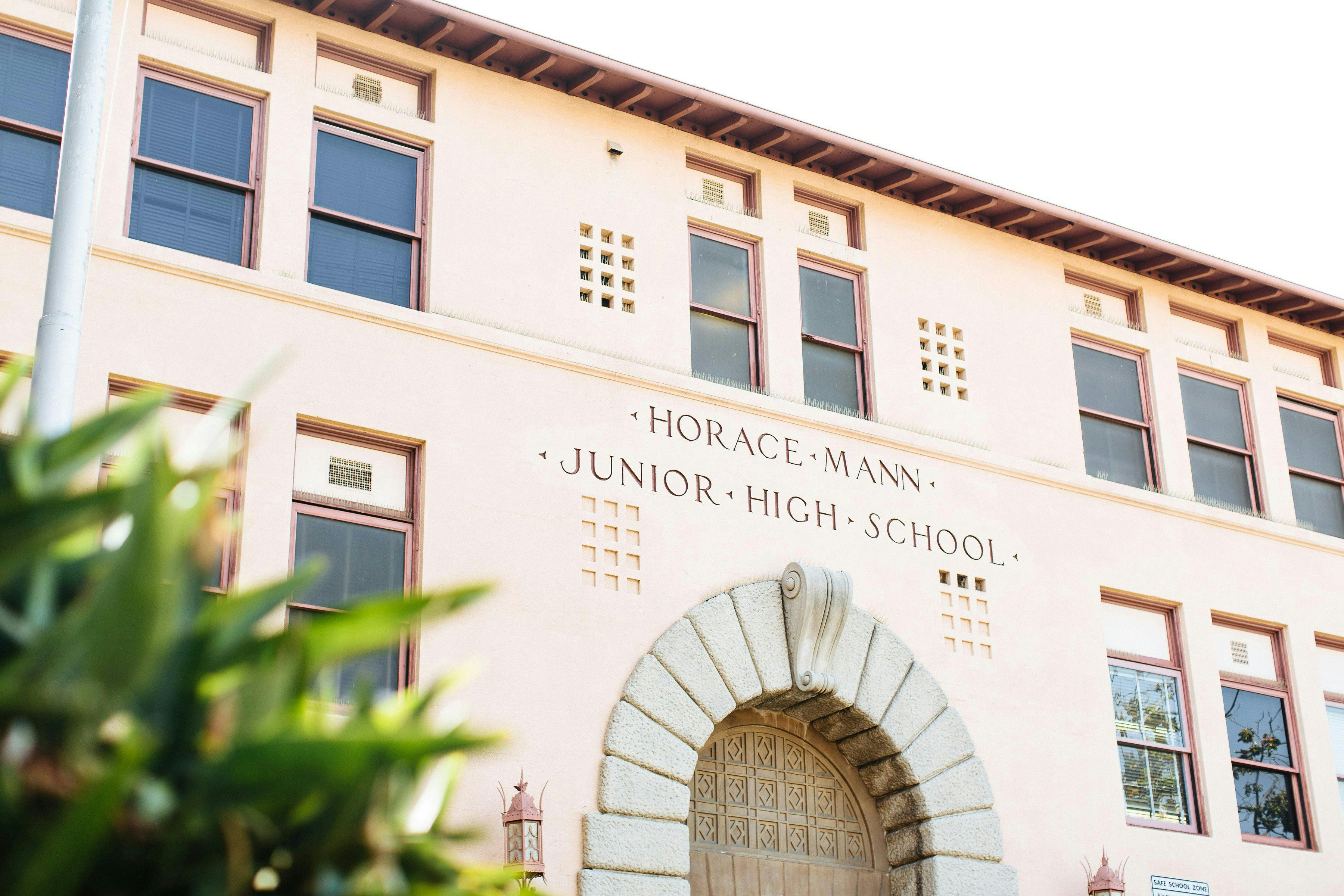 Front entrance of Horace Mann Junior High School a UCLA Community School