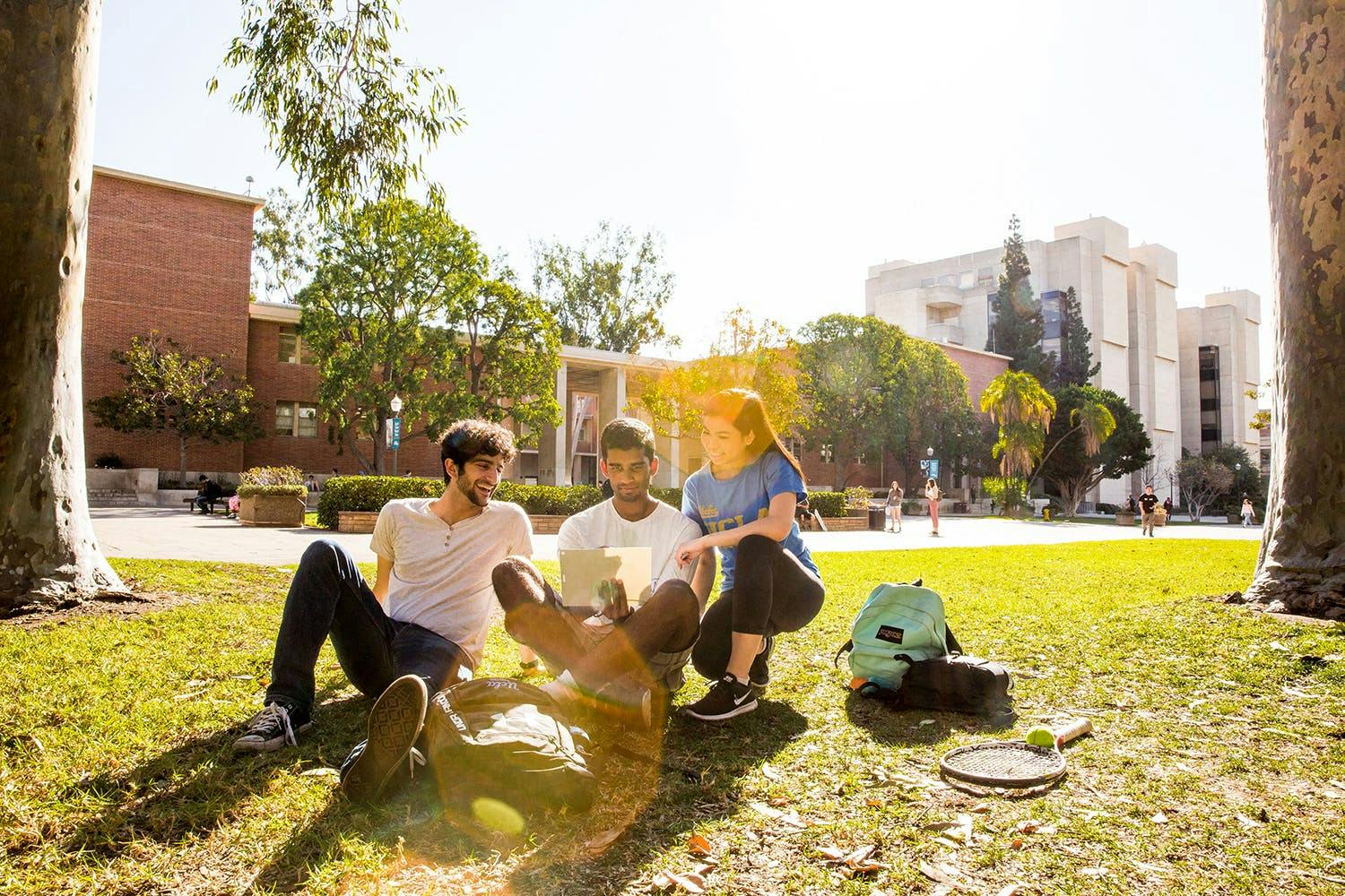 Three students on UCLA campus