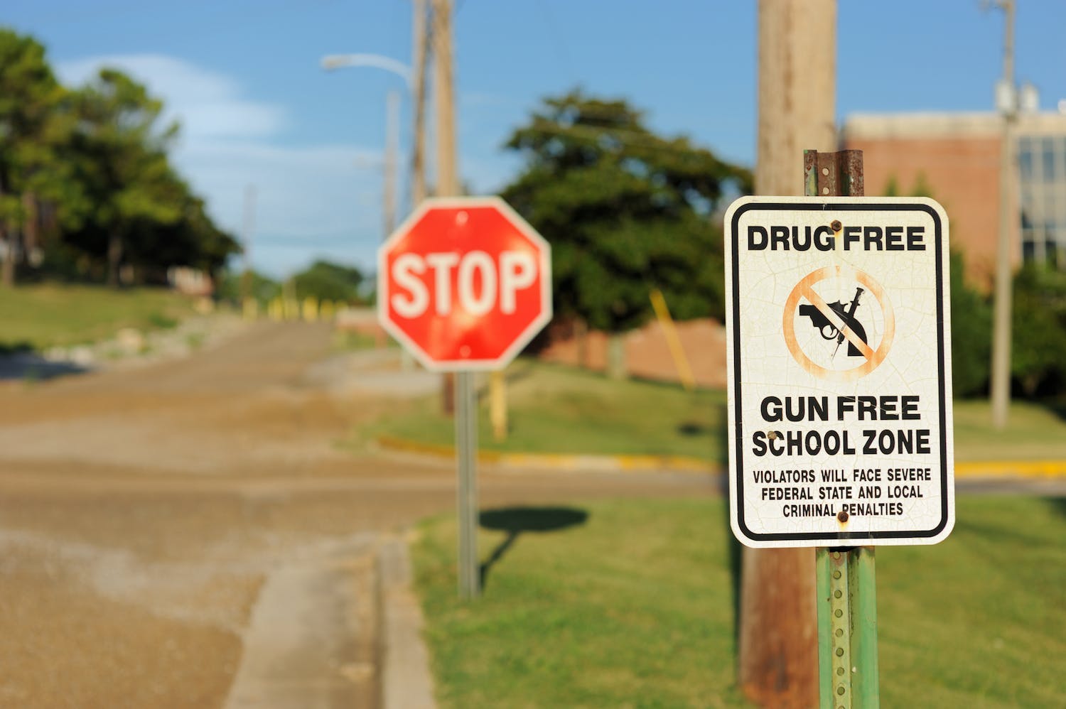 Sign depicting Drug-Free, Gun-Free School Zone