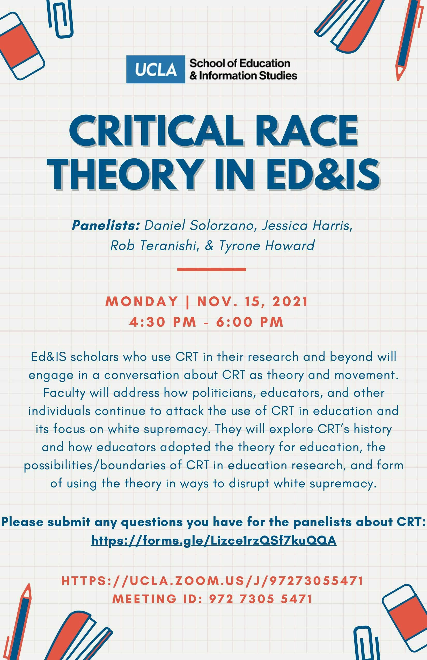 Critical Race Theory in Ed&IS Event Flyer