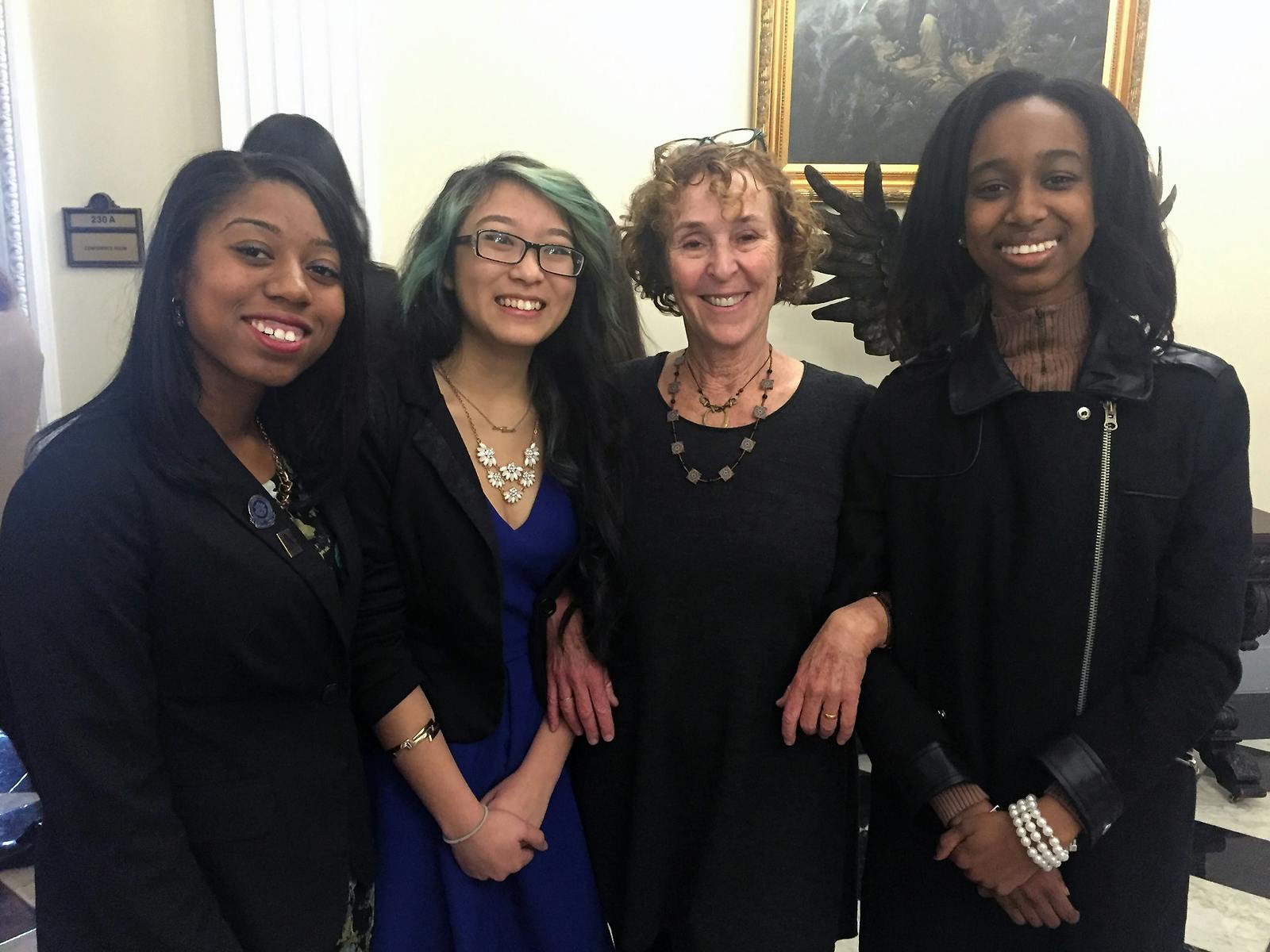 Jane Margolis (third from left) and some of her fellow &quot;Champions of Change&quot; at the White House. L-R: Angelica Willis, Christina Li, Margolis, and Grace Clark. Photo by Brittny McCarthy, UCLA Federal Relations 