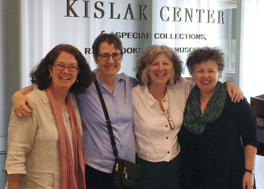 IS Professor Ellen Pearlstein (third from left) met with conservation colleagues at the Kislak Center for Special Collections, Rare Books and Manuscripts at UPenn, Philadelphia. L-R: Nancy Turner, Manuscript Conservator, J. Paul Getty Museum; Cathleen Baker, Conservation Librarian Emerita, University of Michigan; and Doris Hamburg, Director of Preservation Programs, National Archives and Records Administration. Courtesy of Ellen Pearlstein