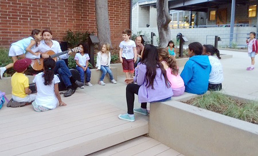 The Community Hall Plaza provides a new space for conversation and creative expression.