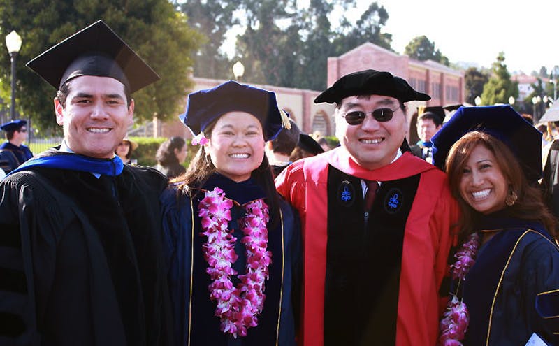 Professor Nakanishi with students from the Class of 2010. L-R: David Maldonado, OiYan Poon, Professor Nakanishi, and Cheryl Matias. Courtesy of OiYan Poon