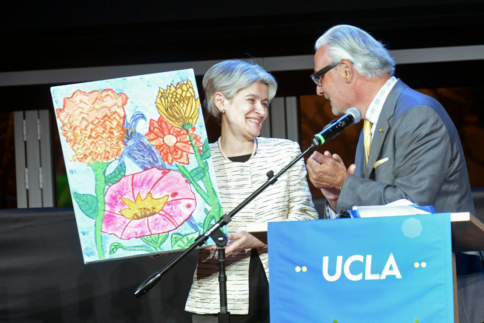 Students at UCLA Lab School created an artistic tribute for UNESCO Director-General Irina Bokova.