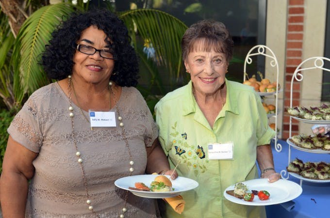 Sally Watson ('63, Education, at right) and Jacqueline Becker, Class of '53. Photo by Todd Cheney, UCLA