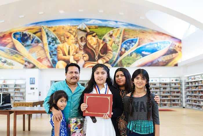 Family in Library