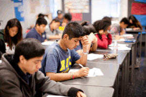 Students taking a test in school