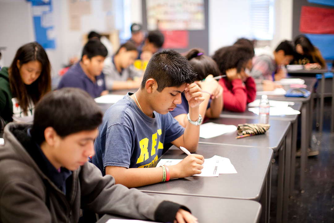Students taking a test in school