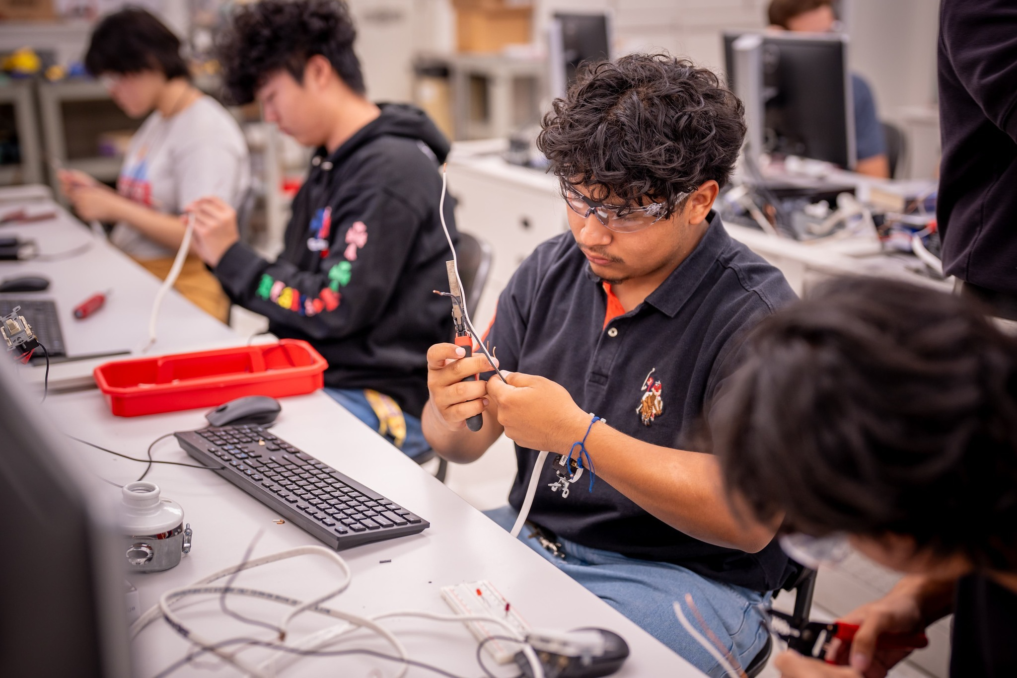 Students working on construction lesson