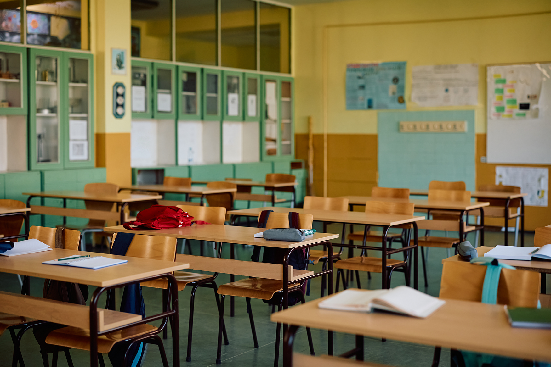 Classroom with empty desk